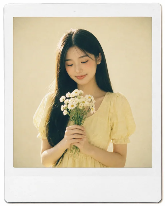 复古拍立得下的奶油色清新少女