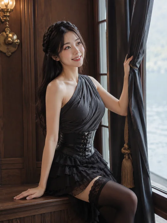 哈尔施塔特窗边的日系电影感少女
