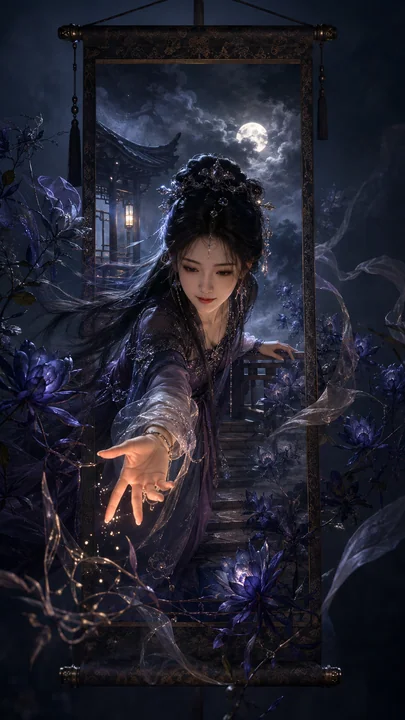 月下玄花姬:画中仙子破卷而出的东方幻想