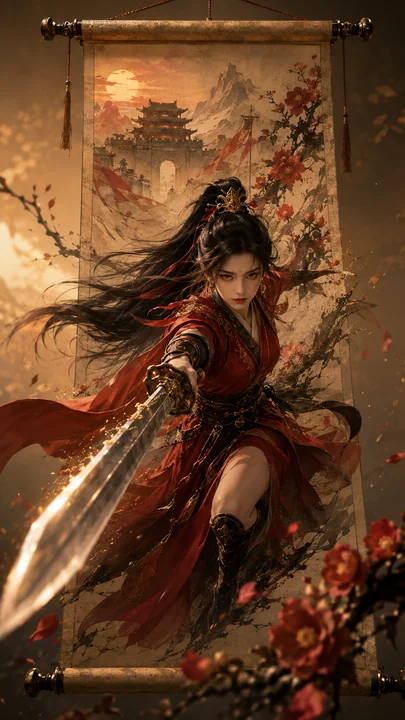 绝代剑姬破卷而出:东方奇幻电影质感海报