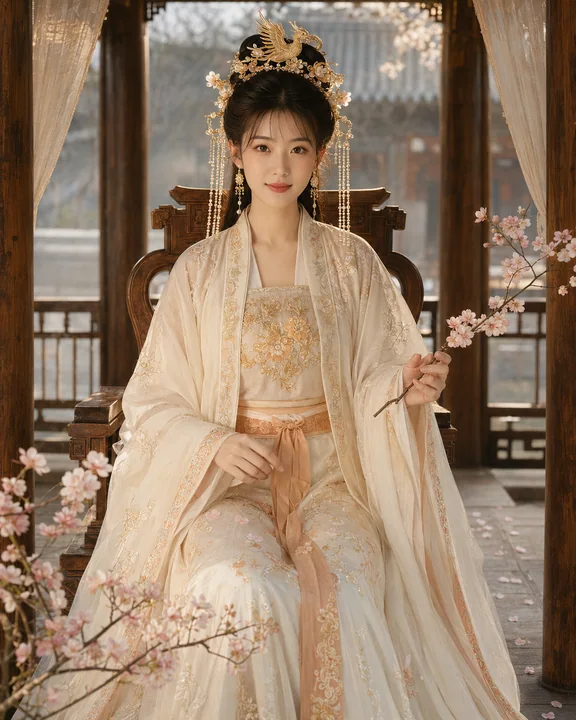 杏金米白交织的盛唐余韵古风肖像