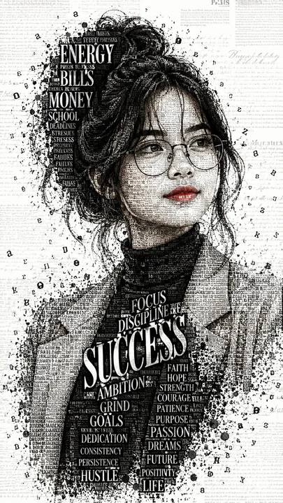 黑白排版文字马赛克女性时尚肖像