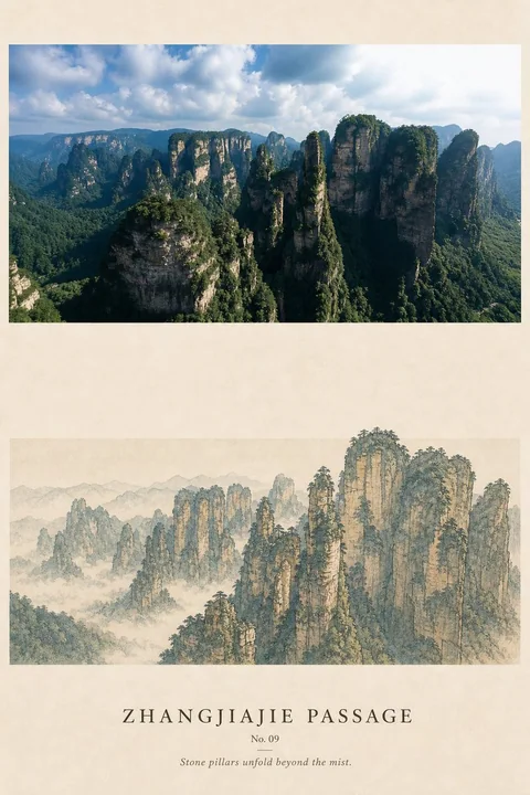 旅行照片青绿山水绢本设计海报