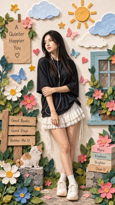 优质手工纸艺3D纸雕花园年轻女性