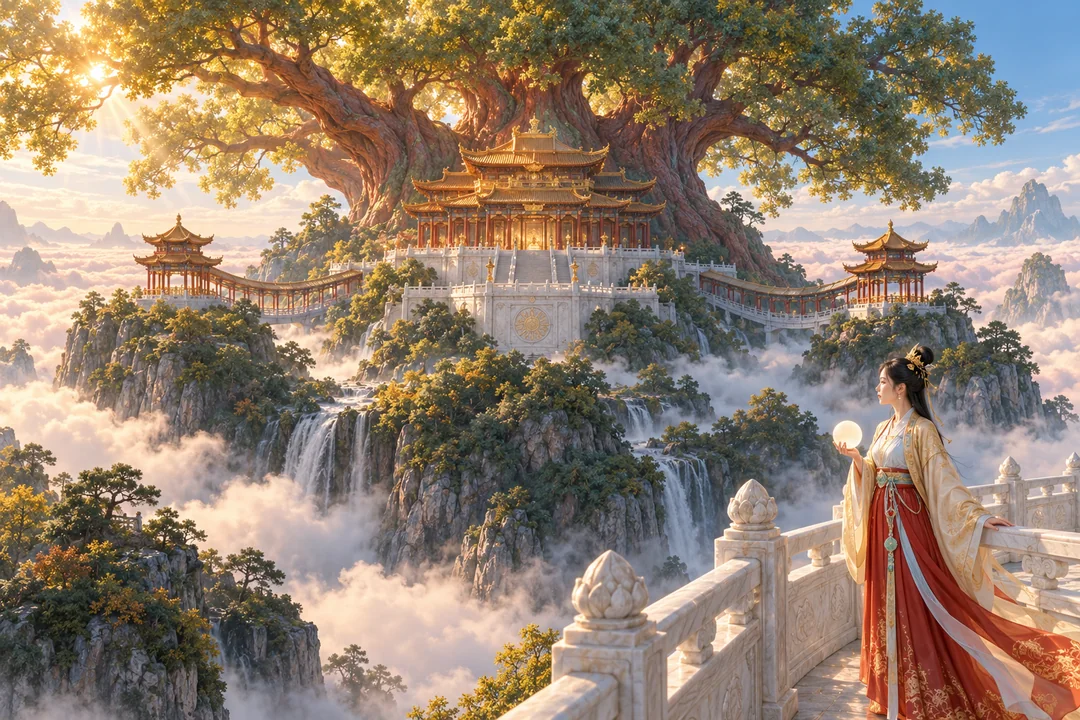 扶桑云巅司日仙官与神话宫阙全景