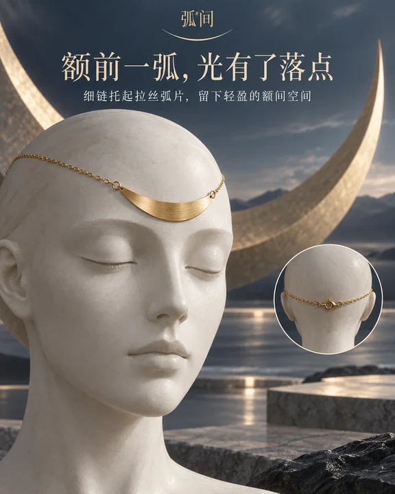 弧间品牌黄金额饰:额前流光与当代仪式感视觉