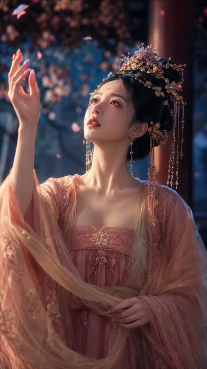 盛唐风华：月夜花亭下的古典美人