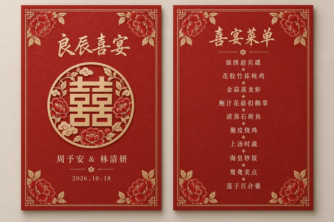 盛世红金中式婚礼宴会菜单设计