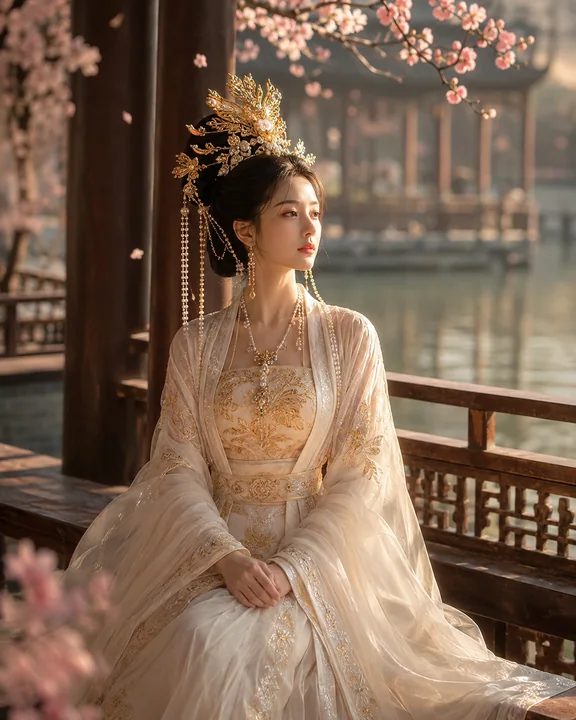 锦绣芳华：水榭亭台间的金丝汉服神韵