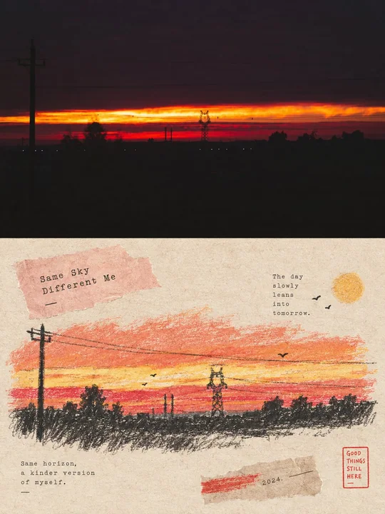 照片重构复古纸张拼贴手绘插画海报