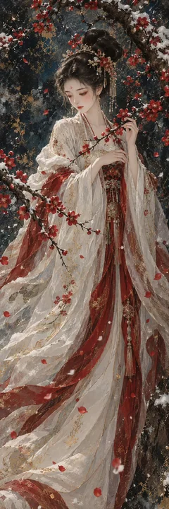 1比3超纵向工笔重彩汉服仕女图