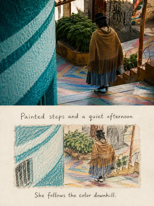 蜡笔旅行小记对比海报摄影插画