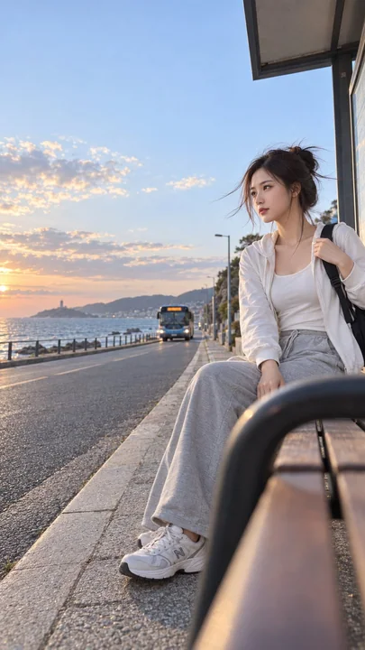 临海街道公交站中国女模特人像抓拍