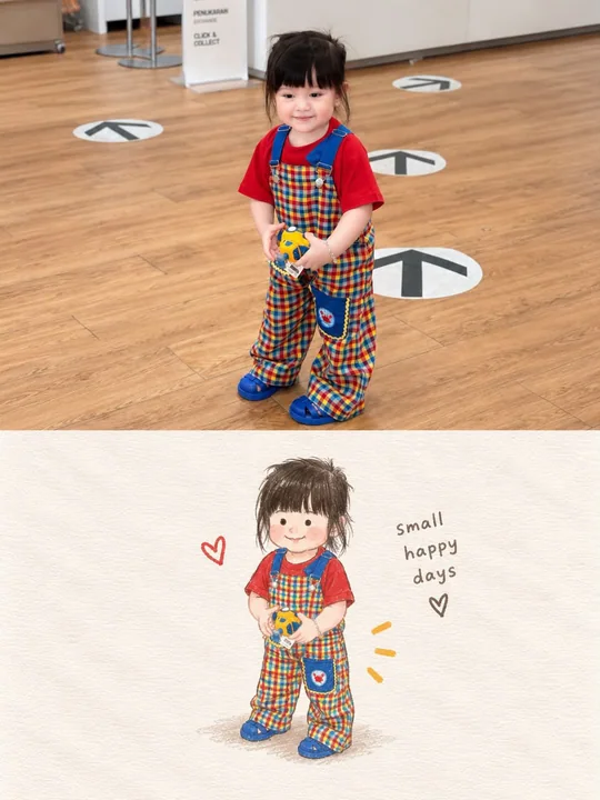 照片转手绘插画儿童绘本拼贴风格