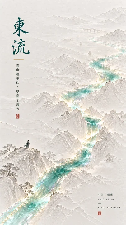 东方诗意流光留白海报