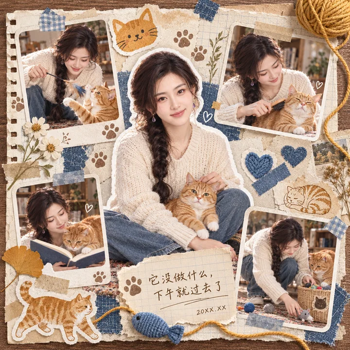 暖色调虚构橘猫与少女的日常手账