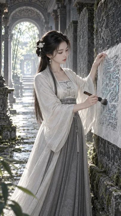 墨香石影:白石宫拓印女学士的静谧瞬间