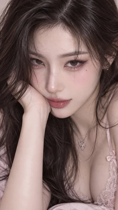 冷粉色猫系东亚美女写实肖像