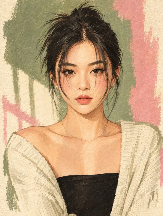 手绘水粉纸本人物夸张肖像
