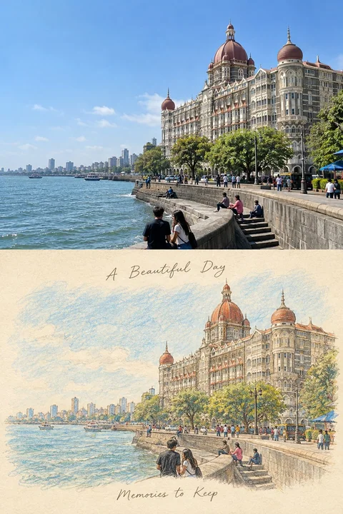 高级垂直旅行日志海报素描对比