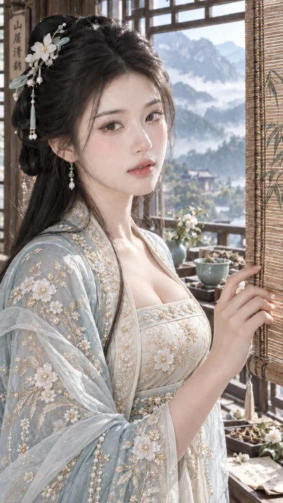 东方古典山居贵女古风清雅美妆人像