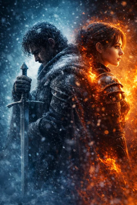 氷と炎の英雄 背中合わせ エピック映画ポスター