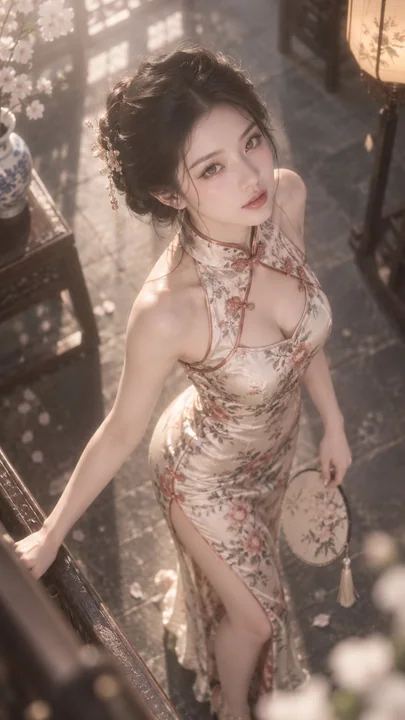 旗袍狐系美女俯拍人像