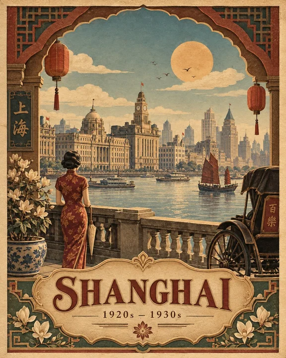 1920年代复古旅游海报纸雕浮雕风格