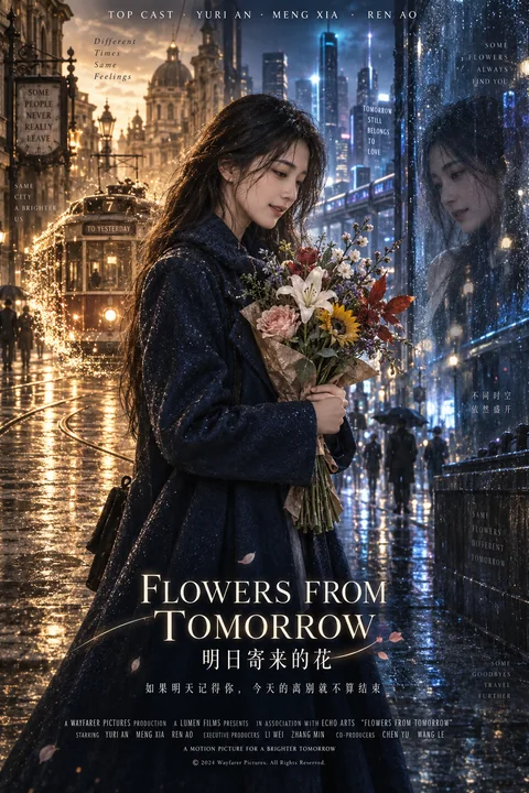 跨越时空的浪漫雨夜电影视觉海报