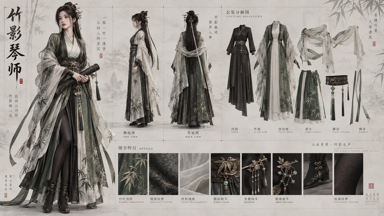 竹影琴师超写实仙侠女角色设定页