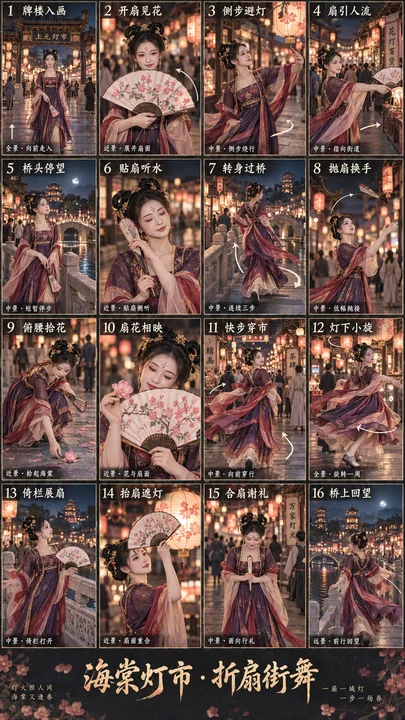 盛世上元海棠灯市折扇叙事舞影