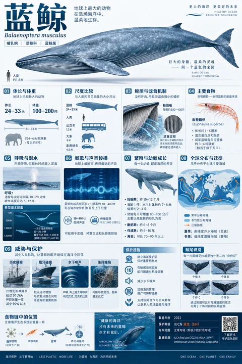 蓝色巨兽:极简主义海洋百科信息图
