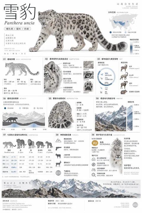 极简主义瑞士风雪豹百科信息图鉴卡