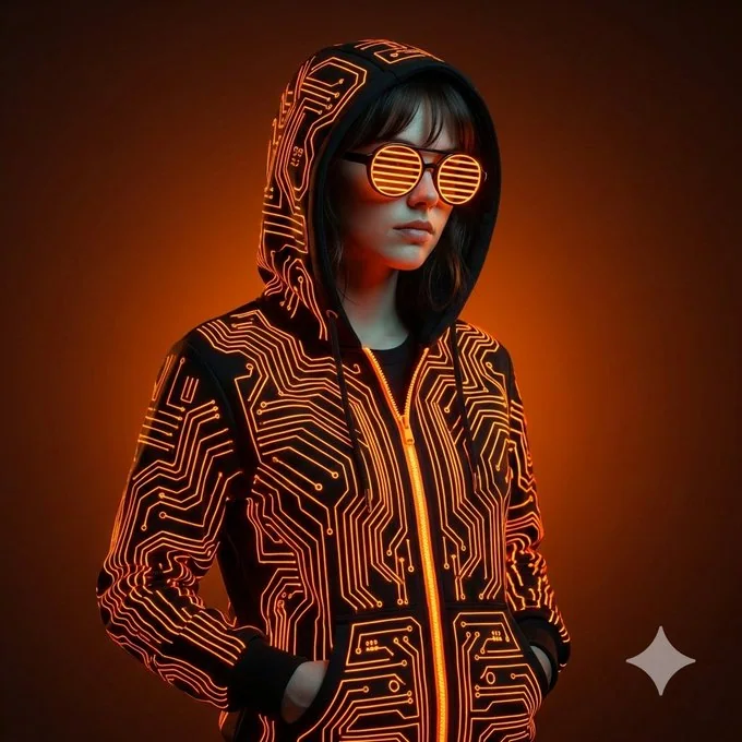 Circuits néon cyberpunk portrait futuriste