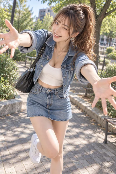 阳光公园日本女性街头时尚活力抓拍