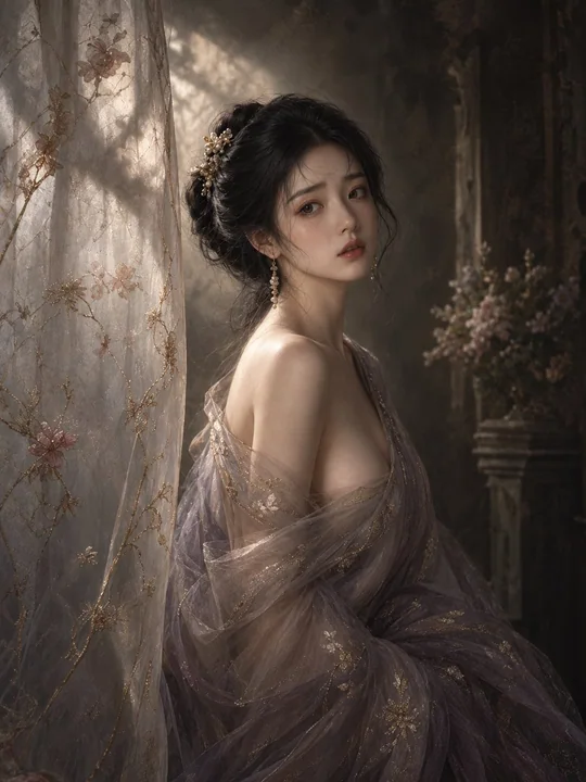 东方古典美人含蓄回眸肖像