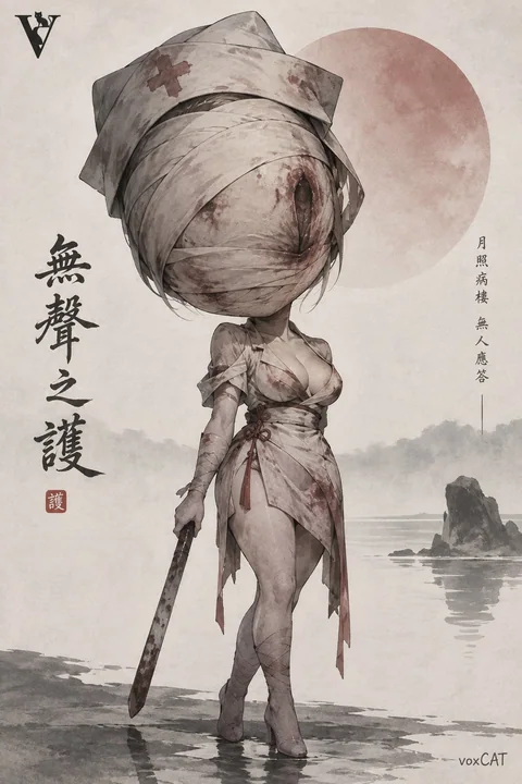 现代国风极简水墨Q版同人海报