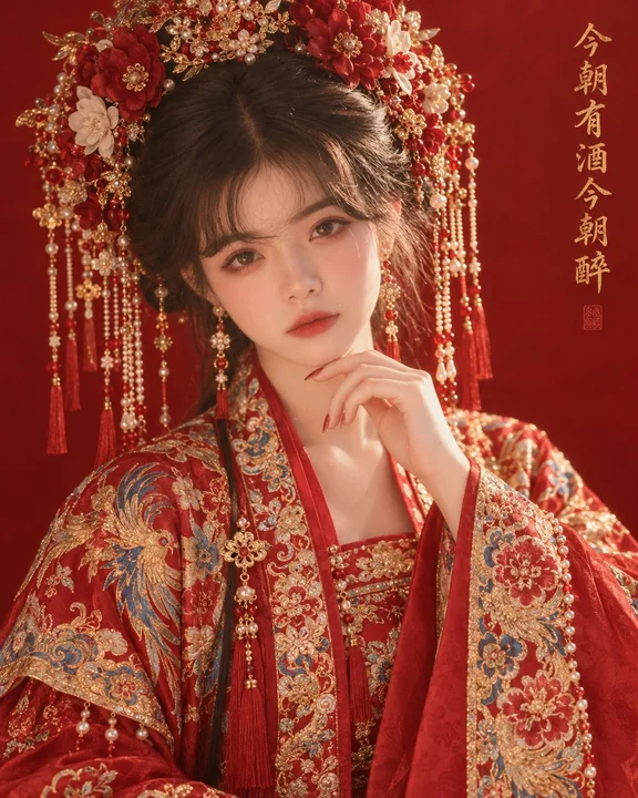 中式婚服红底人像摄影写真