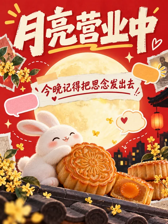 潮流杂志感中秋海报月亮营业中