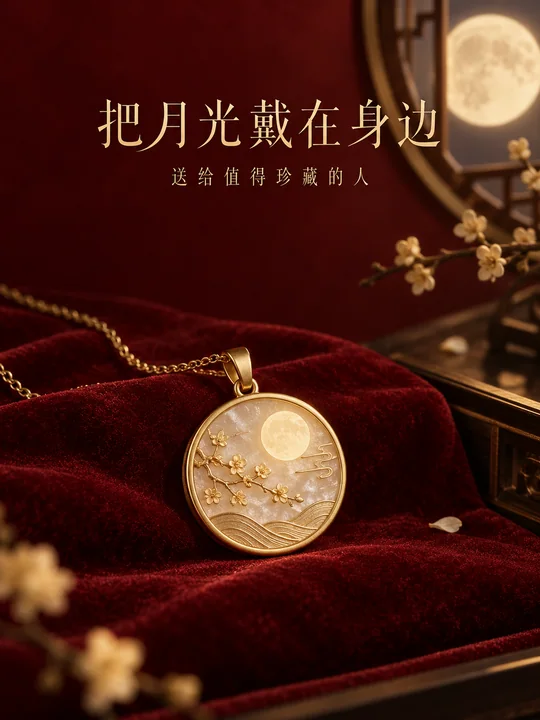 奢华深红丝绒中秋珠宝产品展示海报