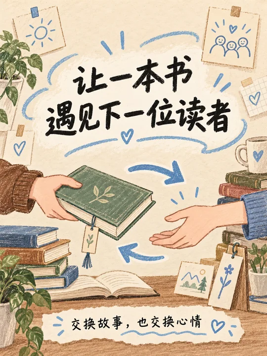 温暖手账风图书交换社区海报