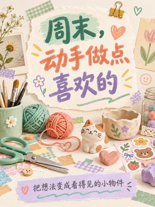 周末手作体验招募治愈系插画海报