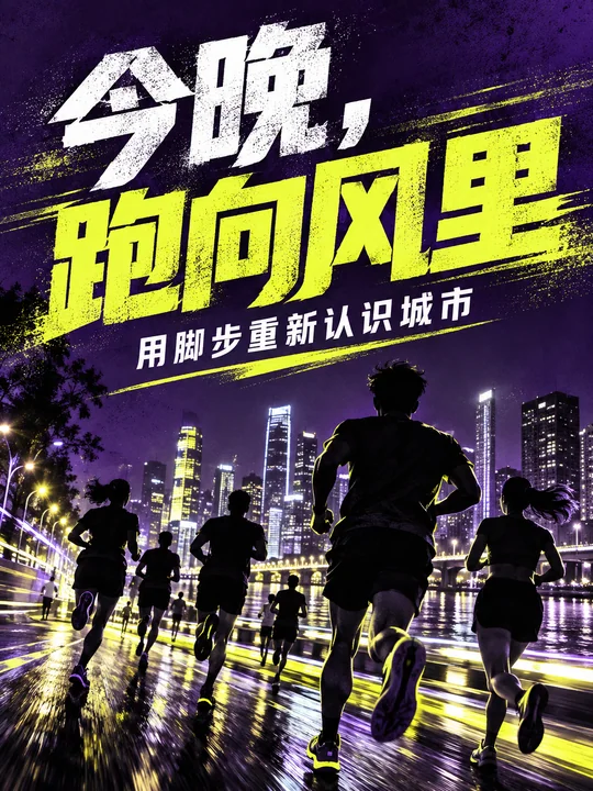 城市夜跑运动海报今晚跑向风里