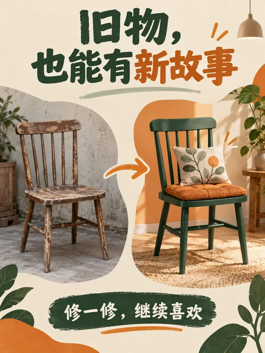 简约复古旧物改造创意对比海报设计