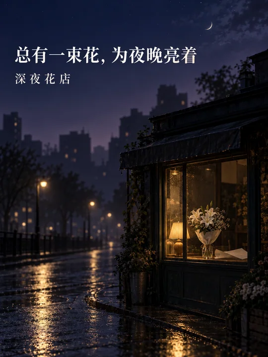 深夜花店治愈系意境海报