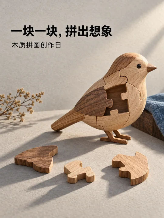 极简原木风格拼图活动创意海报
