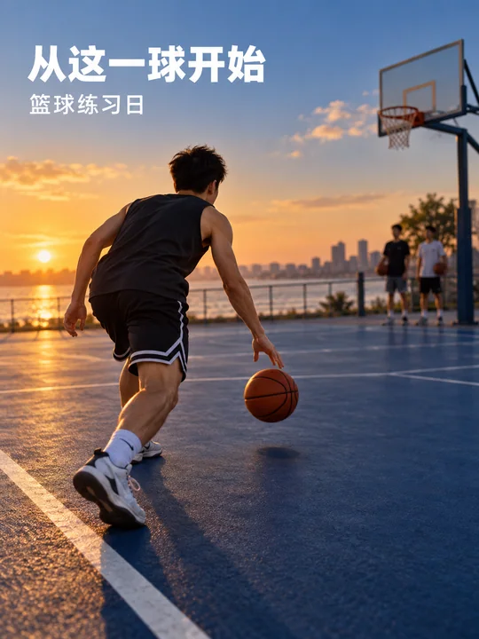 傍晚球场金色余晖下的运球瞬间