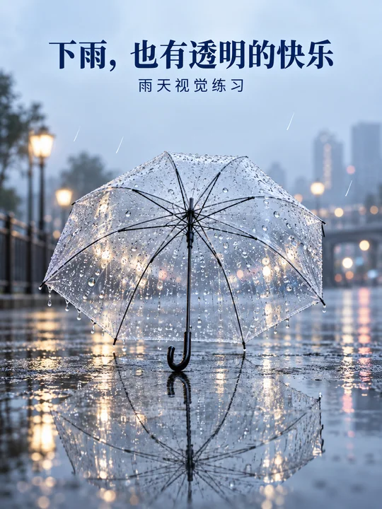 雨后街道透明雨伞创意排版海报
