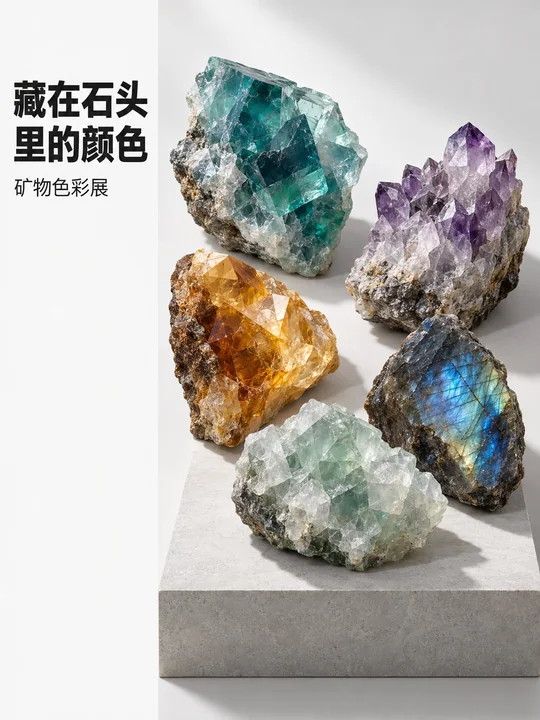 极简矿物色彩展艺术排版海报