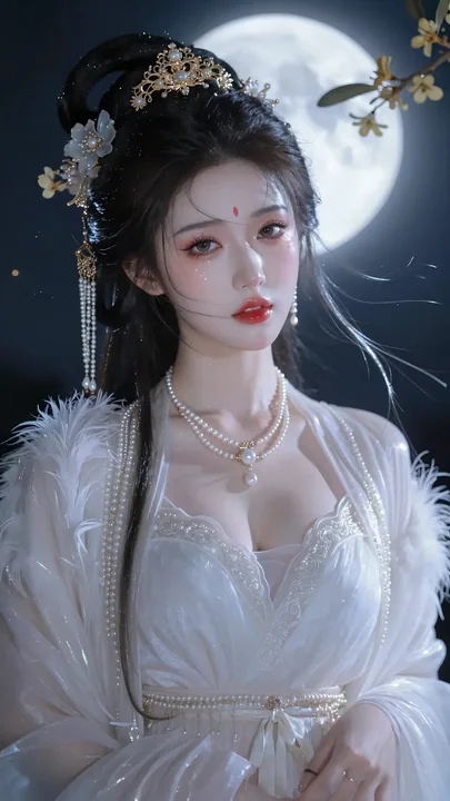 银月羽裳清冷仙姬中式人像